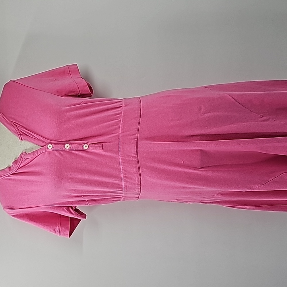 Eshakti Pink Fit & Flare Cap Sleeve Dress w 3-Button Front‎ & Side Pockets